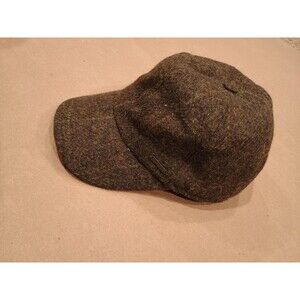 John Hanly 100% Wool Tweed Baseball Style Cap with Earflaps Sz 7 3/8  Large